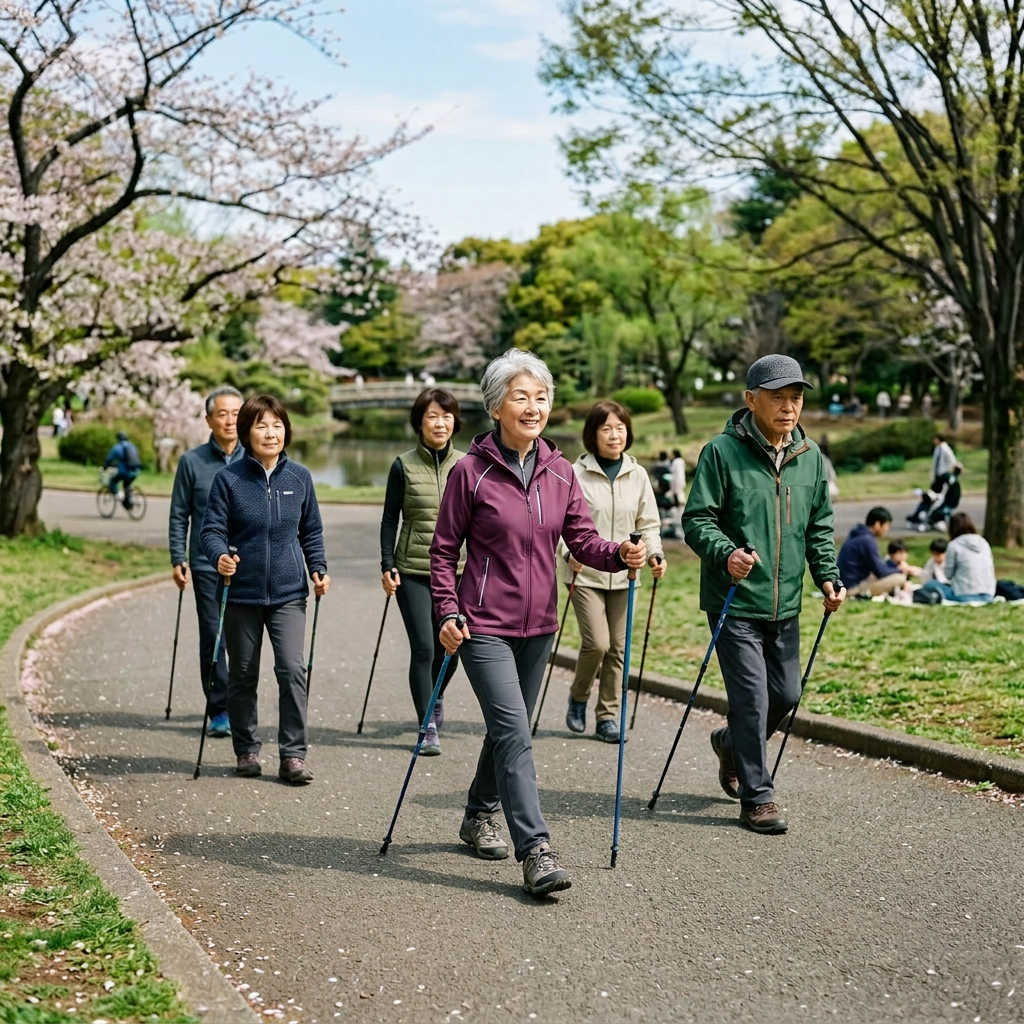 4/15 川越シティカレッジの皆様に「ノルディックウォーキング」を体験いただきました